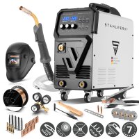 STAHLWERK Soldadora MIG 270 Puls Pro totalmente equipada | Soldadora 4 en 1 con protecci&oacute;n de gas y funci&oacute;n de pulsos | 270 A, alimentaci&oacute;n de hilo sin&eacute;rgica, apta para aluminio, accionamiento de 4