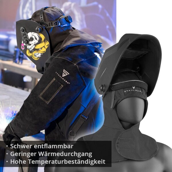 STAHLWERK Tablier De Soudage Cuir Véritable Blanc-Jaune - Protection TIG MIG MAG Plasma