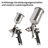 Set di pistole a spruzzo HVLP STAHLWERK SGS-1125 ST 21 pezzi con 3 pistole ad aria compressa, set di ugelli da 0,8 / 1,4 / 1,7 mm, 3 tazze di flusso, regolatore di pressione dellaria, valigetta in alluminio e molto altro Set di verniciatura professionale