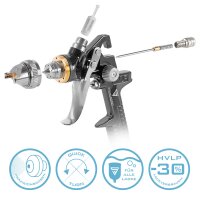 Set di pistole a spruzzo HVLP STAHLWERK SGS-1125 ST 21 pezzi con 3 pistole ad aria compressa, set di ugelli da 0,8 / 1,4 / 1,7 mm, 3 tazze di flusso, regolatore di pressione dellaria, valigetta in alluminio e molto altro Set di verniciatura professionale