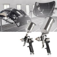 Set di pistole a spruzzo HVLP STAHLWERK SGS-1125 ST 21 pezzi con 3 pistole ad aria compressa, set di ugelli da 0,8 / 1,4 / 1,7 mm, 3 tazze di flusso, regolatore di pressione dellaria, valigetta in alluminio e molto altro Set di verniciatura professionale