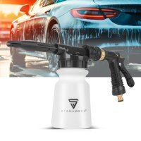 STAHLWERK RP-91 ST skumsprøjtepistol til bilvask med aftagelig beholder til rengøringsmiddel i et sæt med 1 liter universalrengøringsmiddel, detaljeringsbørster og bilsvamp