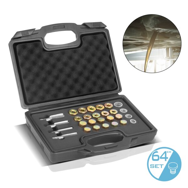 STAHLWERK Zestaw naprawczy korka spustowego oleju 64 czesci Zestaw naprawczy do gwintów korka spustowego oleju | naprawa gwintów | gwintowniki | narzedzie do wymiany oleju | zestaw naprawczy gwintów |