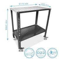 STAHLWERK Schwei&szlig;tisch WT-960 ST 915 x 457 mm verzinkter Montagetisch mit 200 kg Tragkraft, D22 Lochplatte, pulverbeschichteten Beinen und Ablagefach