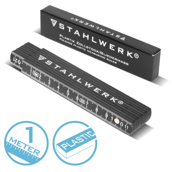 STAHLWERK Tommestok 1 meter præcis plastik tommestok | tommestok | lineal | målebånd | tommestok med letlæselige metriske cifre