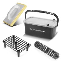 STAHLWERK Laatanpesusetti | 4-osainen laatanpesusetti | ammattimainen laatanpesusetti 12 litran ämpärillä | laattojen pesulauta | ritilänpesulauta | laattojen puhdistus | täydelliset laatat |