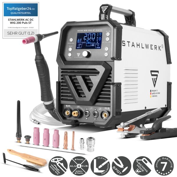 STAHLWERK Schweißgerät AC/DC WIG 200 ST Digital | Kombi-Schweißgerät | Spot-Funktion | Kombi-Schweißanlage | Alu-geeigneter WIG MMA Inverter mit 200 A mit integrierter Clean-Funktion