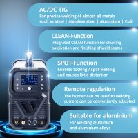 STAHLWERK AC/DC TIG 200 ST Digital | Kombinovan&yacute; svařovac&iacute; stroj | Bodov&aacute; funkce | Kombinovan&yacute; svařovac&iacute; syst&eacute;m | Invertor TIG MMA kompatibiln&iacute; s hlin&iacute;kem s proudem 200 A s integrovanou funkc&iacute; či&scaron;těn&iacute;