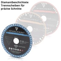 STAHLWERK diamond multi cutting disc set of 2 125 x 22.23 mm | steel, porcelain, marble, PVC | high cutting precision & long service life