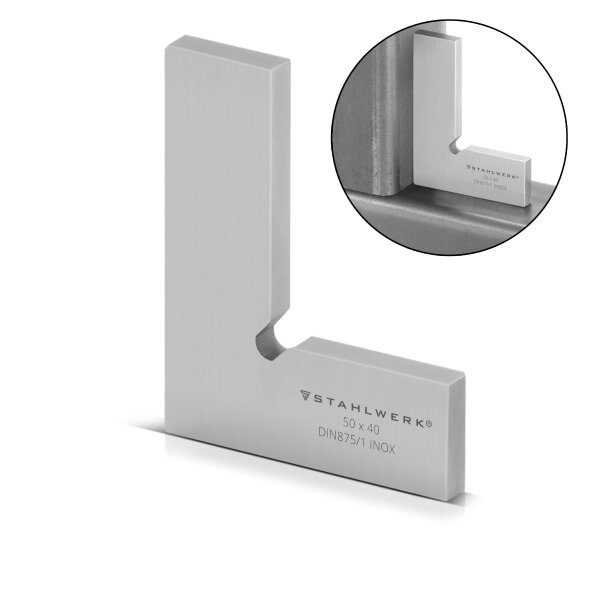 STAHLWERK Angolo piatto 90° 50 x 40 mm DIN 875/1 Angolo di controllo / angolo di montaggio / angolo di arresto / angolo di precisione in acciaio inox