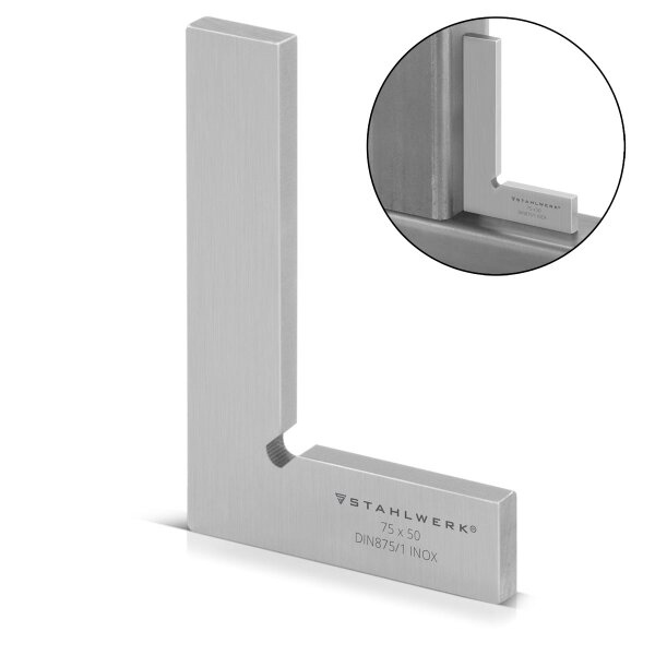 STAHLWERK Ángulo plano 90° 75 x 50 mm DIN 875/1 Ángulo de control / ángulo de instalador / ángulo de tope / ángulo de precisión de acero inoxidable