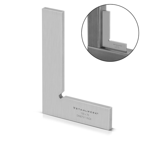 STAHLWERK Ángulo plano 90° 100 x 70 mm DIN 875/1 Ángulo de control / ángulo de instalador / ángulo de tope / ángulo de precisión de acero inoxidable