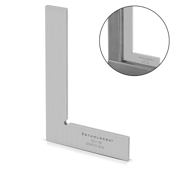 STAHLWERK Ángulo plano 90° 150 x 100 mm DIN 875/1 Ángulo de control / Ángulo de cerrajería / Ángulo de tope / Ángulo de precisión de acero inoxidable