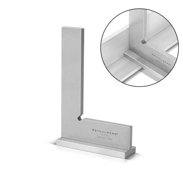 STAHLWERK Ángulo de tope de 90° 75 x 50 mm DIN 875/1 ángulo de montador / tope de ángulo / ángulo de precisión de acero inoxidable