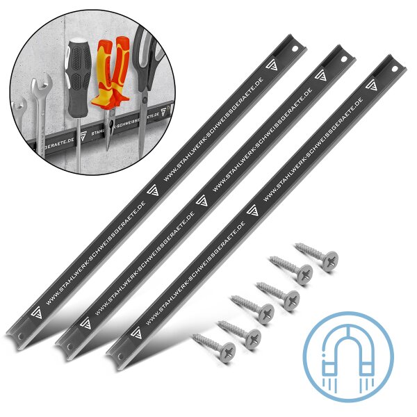STAHLWERK Magneettitanko MWZ-18 ST 3 kpl 18" | 45 cm työkalutanko | magneettikisko | veitsitanko | magneettipidike | työkalukisko | magneettityökalunpidike, jossa on vahva tartuntavoima veitsille ja