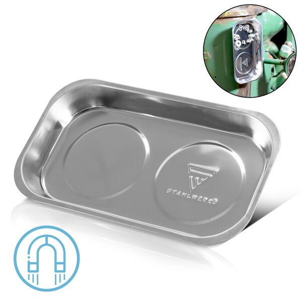STAHLWERK Bandeja magnética MS-28 ST 237 x 136 x 28 mm Disco magnético | bandeja para tornillos | bandeja magnética | bandeja magnética | bandeja magnética de acero inoxidable con fuerte fuerza