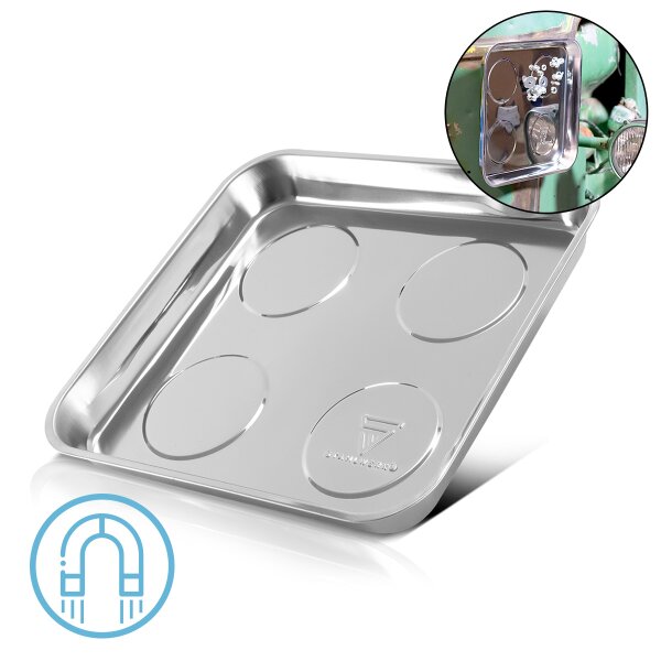 STAHLWERK Bandeja magnética MS-30 ST 270 x 292 x 30 mm Disco magnético | bandeja para tornillos | bandeja magnética | estante magnético | bandeja magnética de acero inoxidable con fuerte fuerza