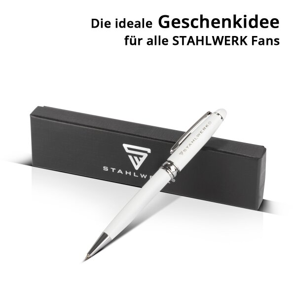 10 Kugelschreiber Aus Metall Mit Gravur – Weiß, Aluminium, Blauschreibend, Individuelle Personalisierung