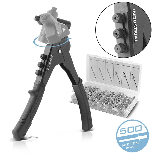 STAHLWERK Riveting pliers set NZ-280 ST 360° blind riveting pliers | lever riveting pliers | pop riveting pliers | rivet nut pliers | rivet gun | riveting tool | one-handed riveting pliers with 4