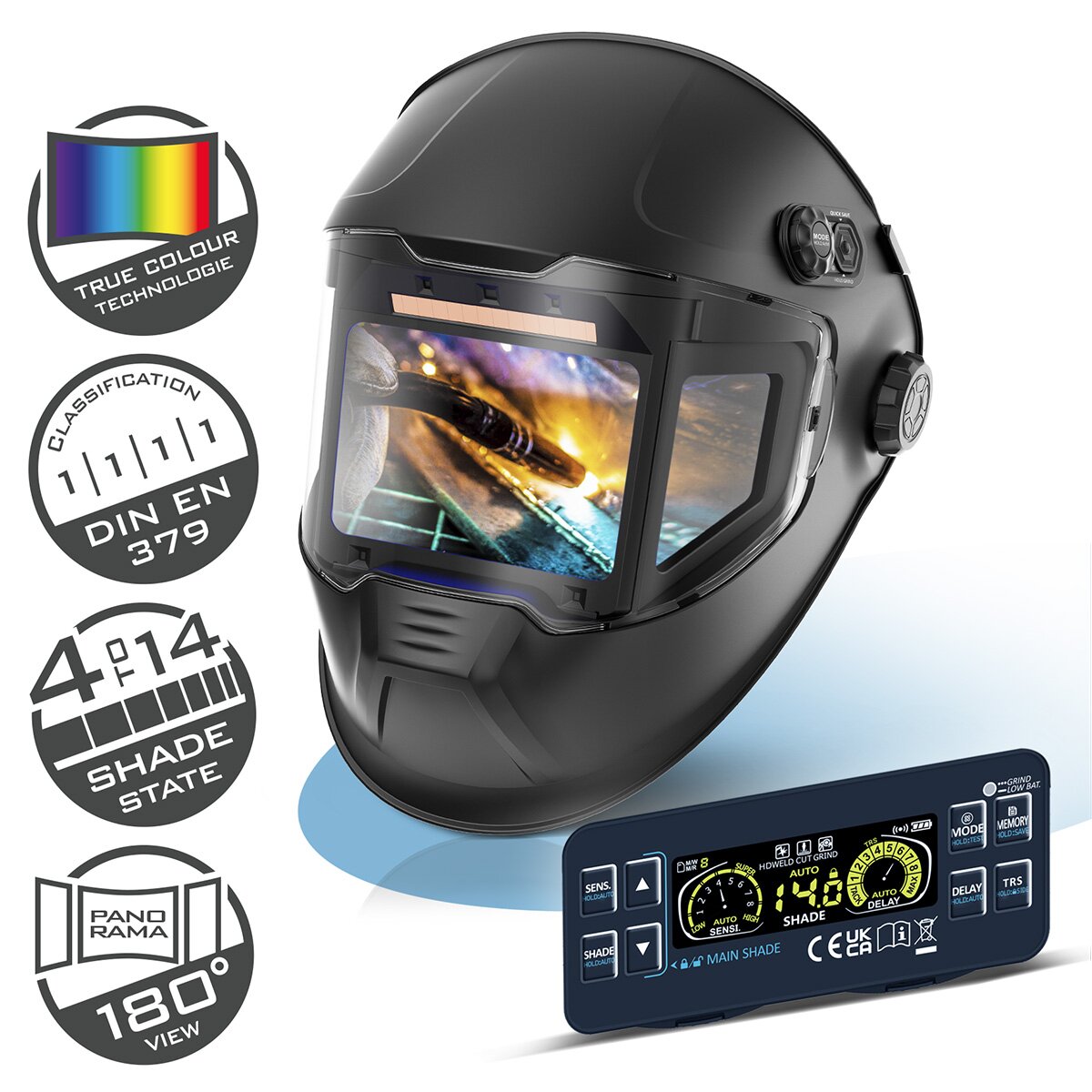 Automatik-Schweißhelm Mit True Color – Großes Sichtfeld, Solarbetrieben, 4 Sensoren, Schweißmaske Für WIG/MIG/MMA Automatik-Schweißhelm Mit True Color – Großes Sichtfeld, Solarbetrieben, 4 Sensoren, Schweißmaske Für WIG/MIG/MMA