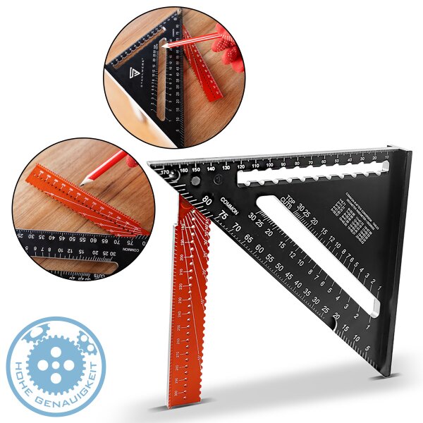 STAHLWERK úhlový trojúhelník se zarážkou Hliníkový úhloměr | úhlový trojúhelník se zarážkou | tesařský úhelník | multifunkční úhelník pro přesné měření, rýsování, značení a kreslení