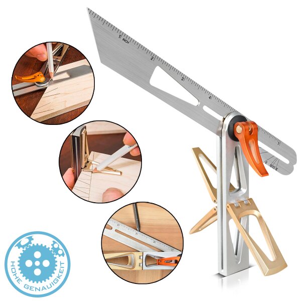 STAHLWERK bevel with stop Angle bevel | combination angle | multi-function angle | carpenters angle | squaring rule | bevel gauge | angle ruler for precise measuring, scribing, marking and drawing