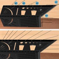STAHLWERK mitre angle ruler with stop and drilling jig 3D angle | carpenters angle | aluminum angle | mitre gauge | protractor for precise measuring, scribing, marking and drawing