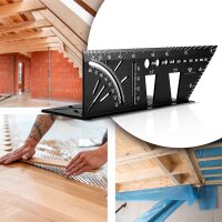 STAHLWERK mitre angle ruler with stop and drilling jig 3D angle | carpenters angle | aluminum angle | mitre gauge | protractor for precise measuring, scribing, marking and drawing