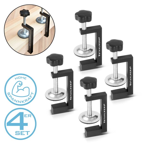 STAHLWERK G-klämmor set om 4 för träbearbetning | G-klämma | skruvklämmor | skruvklämmor för säker fixering av arbetsstycken | DIY | möbelmontering
