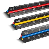 STAHLWERK Triangelformad linjal 30 cm med metriska skalor i skala 1:100 | 1:200 | 1:300 | 1:400 | 1:500 | 1:600 triangelformad aluminiumlinjal | triangelformad linjal | arkitektlinjal