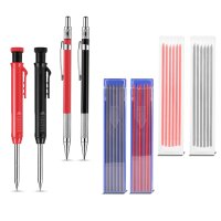 STAHLWERK Stiftblyant til dybe huller, sæt med 4 stk. med 36 erstatningsspidser og integreret spidser Konstruktionsblyant | borehulsmarkør | tømrerblyant | markeringsblyant | konstruktionsmarkør |