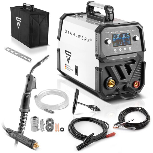 B-Ware: STAHLWERK Schweißgerät MIG MAG 200 ST Digital IGBT Schutzgas-Schweißgerät | Inverter mit 200 A, Spot-Funktion, synergischem Drahtvorschub, FLUX und MMA | ARC Funktion