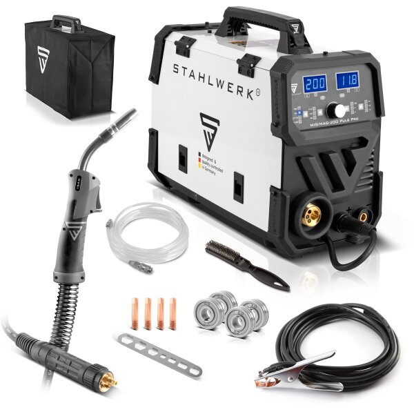 B-Ware: STAHLWERK MIG/MAG 200 Puls Pro IGBT-Schweißgerät Vollsynergisches 5 in 1 Kombigerät mit echten 200 Ampere / Fülldraht, MIG MAG, ARC MMA, Lift TIG, MIG Puls für Aluminium Schweißen