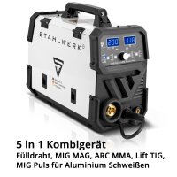 B-Ware: STAHLWERK MIG/MAG 200 Puls Pro IGBT-Schwei&szlig;ger&auml;t Vollsynergisches 5 in 1 Kombiger&auml;t mit echten 200 Ampere / F&uuml;lldraht, MIG MAG, ARC MMA, Lift TIG, MIG Puls f&uuml;r Aluminium Schwei&szlig;en