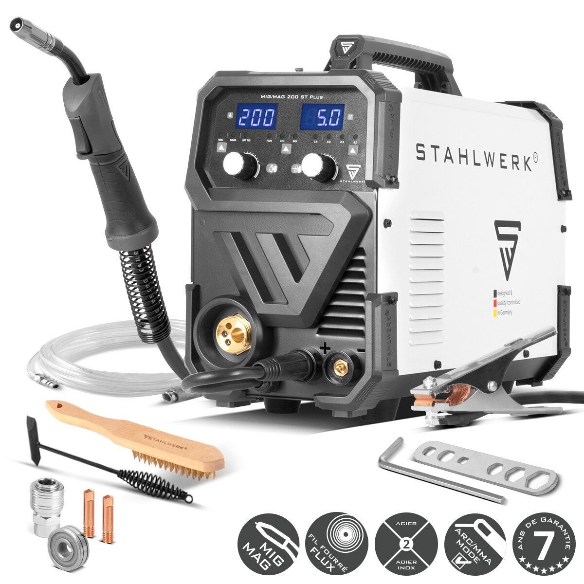 Poste à Souder Inverter MIG/MAG/MMA 200A Ideal Praktik - 3 En 1, 230V, Pour Atelier Et Tôle