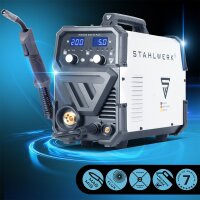 STAHLWERK Soldadora de gas MIG MAG 200 ST PLUS | Inversor IGBT con 200 A, alimentación de hilo sinérgica, FLUX, Lift-TIG y MMA | Función ARC