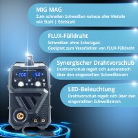 STAHLWERK Schweißgerät MIG MAG 200 ST Schutzgas-Schweißgerät | IGBT Inverter mit 200 A, synergischem Drahtvorschub, FLUX-, Lift-TIG- und MMA | ARC-Funktion