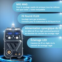 STAHLWERK Poste de soudage MIG MAG 200 ST PLUS Equipement complet Poste de soudage à gaz inerte | IGBT Inverter avec 200 A, dévidoir synergique, FLUX, Lift-TIG et MMA | Fonction ARC