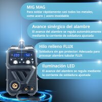 Soldadora STAHLWERK MIG MAG 200 ST totalmente equipada con gas de protección | Inversor IGBT con 200 A, alimentación de hilo sinérgica, FLUX, Lift-TIG y MMA | Función ARC