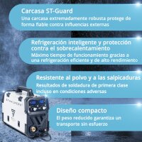 Soldadora STAHLWERK MIG MAG 200 ST totalmente equipada con gas de protección | Inversor IGBT con 200 A, alimentación de hilo sinérgica, FLUX, Lift-TIG y MMA | Función ARC