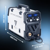 STAHLWERK Schweißgerät MIG MAG 200 ST PLUS Vollausstattung Schutzgas-Schweißgerät | IGBT Inverter mit 200 A, synergischem Drahtvorschub, FLUX-, Lift-TIG- und MMA | ARC-Funktion