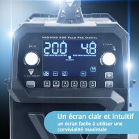 STAHLWERK MIG MAG 200 Puls Pro Digital Poste à souder sous protection gazeuse | Inverseur IGBT avec 200 A | Dévidoir de fil synergique | Entraînement à 4 galets | FLUX, Lift-TIG, MMA/ARC, fonction de brasage CuSi | MIG pulsé pour laluminium