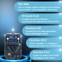STAHLWERK MIG MAG 200 Spot Puls Pro Digital Poste à souder sous protection gazeuse entièrement équipé | Inverter IGBT 200 A | Dévidoir de fil synergique | Entraînement à 4 galets | FLUX, Lift-TIG, MMA, CuSi | MIG pulsé pour laluminium