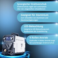 STAHLWERK MIG MAG 200 Spot Puls Pro Digital Vollausstattung Schutzgas-Schweißgerät | IGBT Inverter 200 A | Synergischer Drahtvorschub | 4-Rollen-Antrieb | FLUX, Lift-TIG, MMA, CuSi | MIG-Puls für Alu