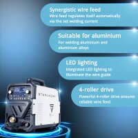 STAHLWERK MIG MAG 200 Spot Pulse Pro Digital Plně vybavená oblouková svářečka v ochranné atmosféře | IGBT invertor 200 A | Synergický posuv drátu | Pohon 4 válců | FLUX, Lift-TIG, MMA, CuSi | MIG puls pro hliník
