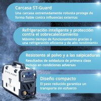 STAHLWERK MIG MAG 200 Spot Pulse Pro Digital Soldadora de arco con gas de protección totalmente equipada | IGBT Inverter 200 A | Alimentación de hilo sinérgica | Accionamiento de 4 rodillos | FLUX, Lift-TIG, MMA, CuSi | MIG pulsado para aluminio