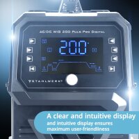 STAHLWERK Shielded arc welder AC/DC TIG 200 Puls Pro Digital | IGBT Inverter with 200 amps, ARC/MMA function, job memory, pulse and spot function, suitable for aluminum and thin sheet metal