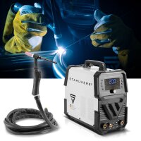 STAHLWERK Soldador de arco protegido AC/DC TIG 200 Puls Pro Digital | IGBT Inverter con 200 amperios, función ARC/MMA, memoria de trabajos, función de pulsos y puntos, adecuado para aluminio y chapa