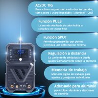 STAHLWERK AC/DC TIG 200 Puls Pro Inversor digital IGBT totalmente equipado con 200 amperios, función ARC/MMA, memoria de trabajo, función de pulso y punto, adecuado para aluminio y chapa fina