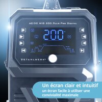 STAHLWERK Poste de soudage sous protection gazeuse AC/DC TIG 200 Puls Pro Digital Equipement complet IGBT Inverter avec 200 ampères, fonction ARC/MMA, mémoire de jobs, fonction pulse et spot, convient